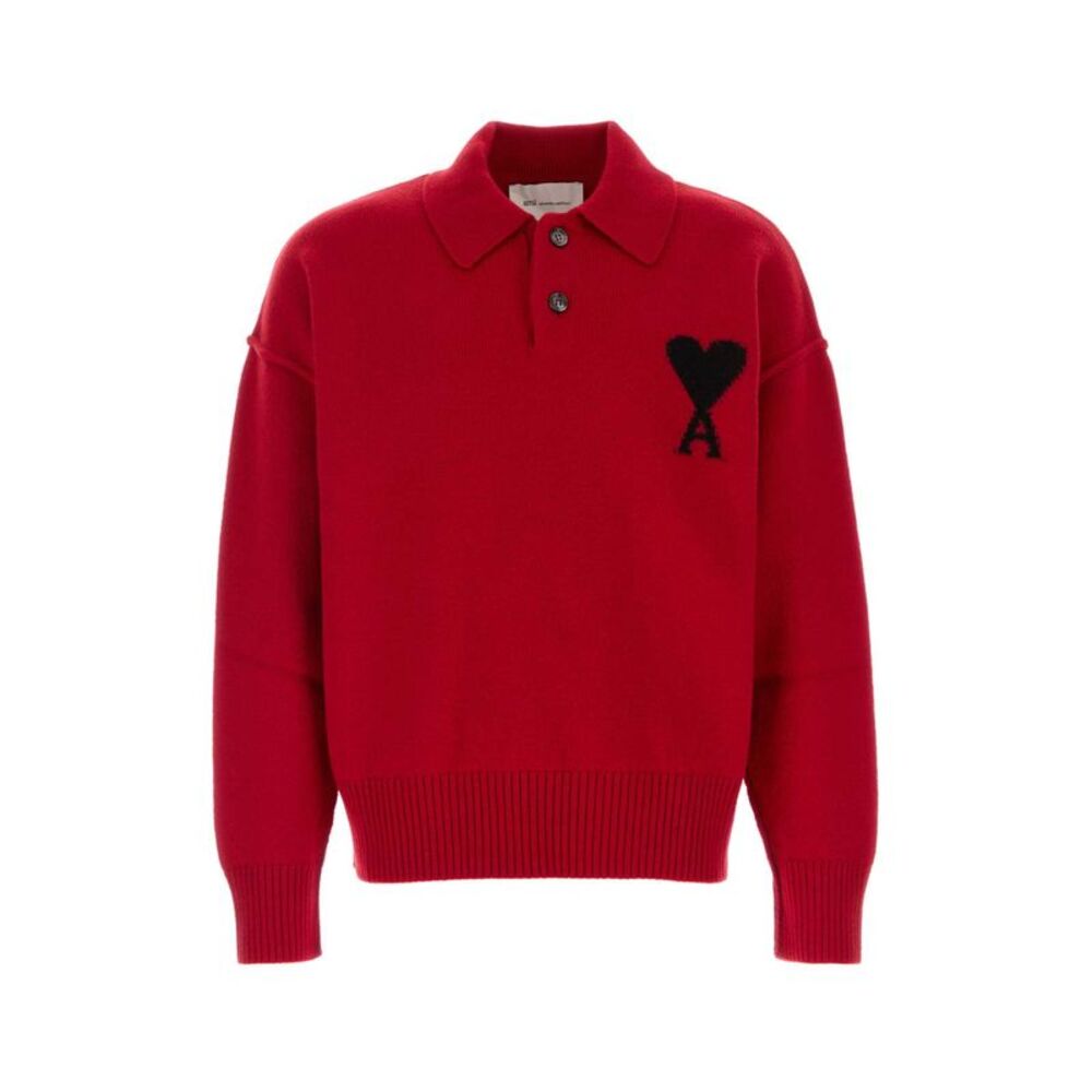Ami Men Red Wool Polo Shirt